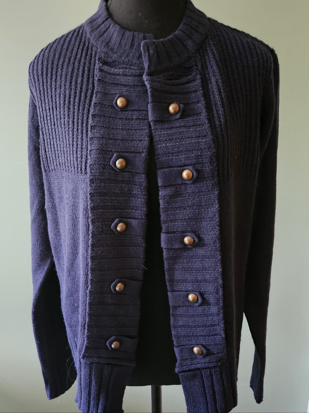 VENUS Navy Blue Faux Button-Front Women's Cardigan Sweater